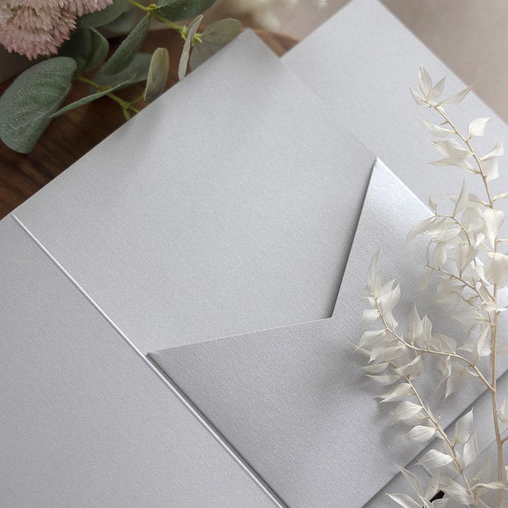 DIY Pearlescent Silver Pocketfold Envelopes 5x7"